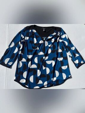 Alfani Black V-Neck Geo Print Blouse